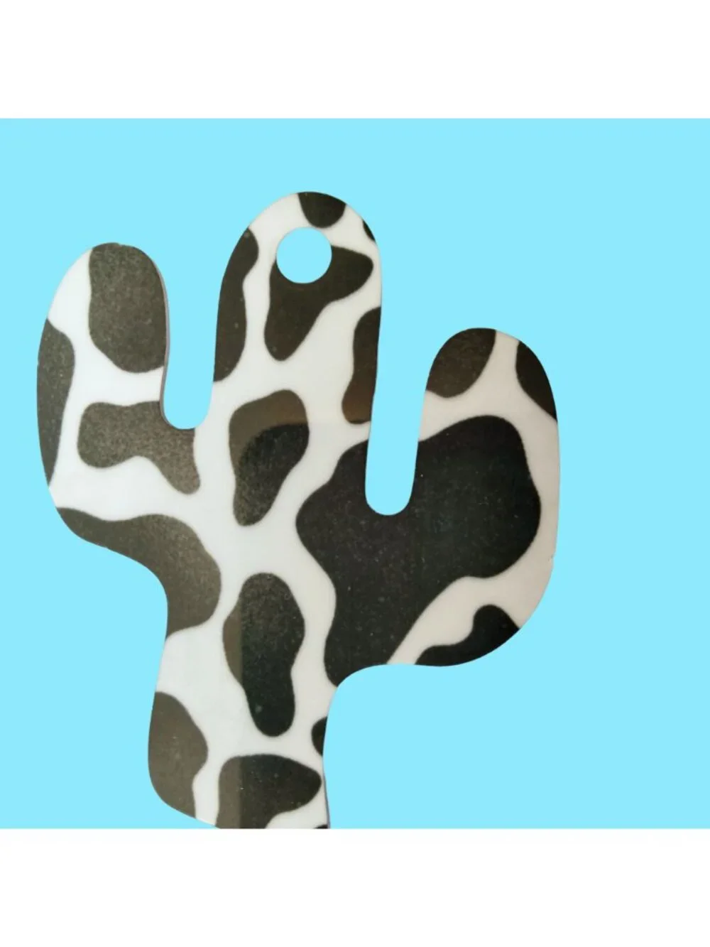Black White Cactus Pendant Charm Western Southwest Cow Print
